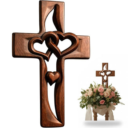 Intertwined Hearts Wooden Cross Decor