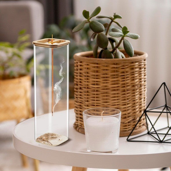 Inverted Glass Bottle Sandalwood Incense Holder with Yoga Timer