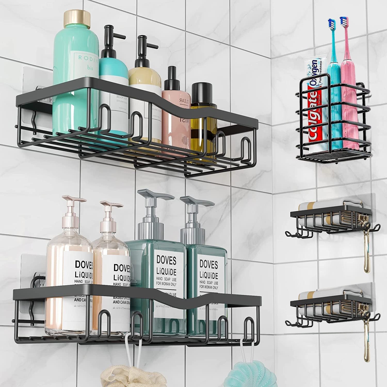 Iron Bathroom Storage Rack with No-Drill Mounting