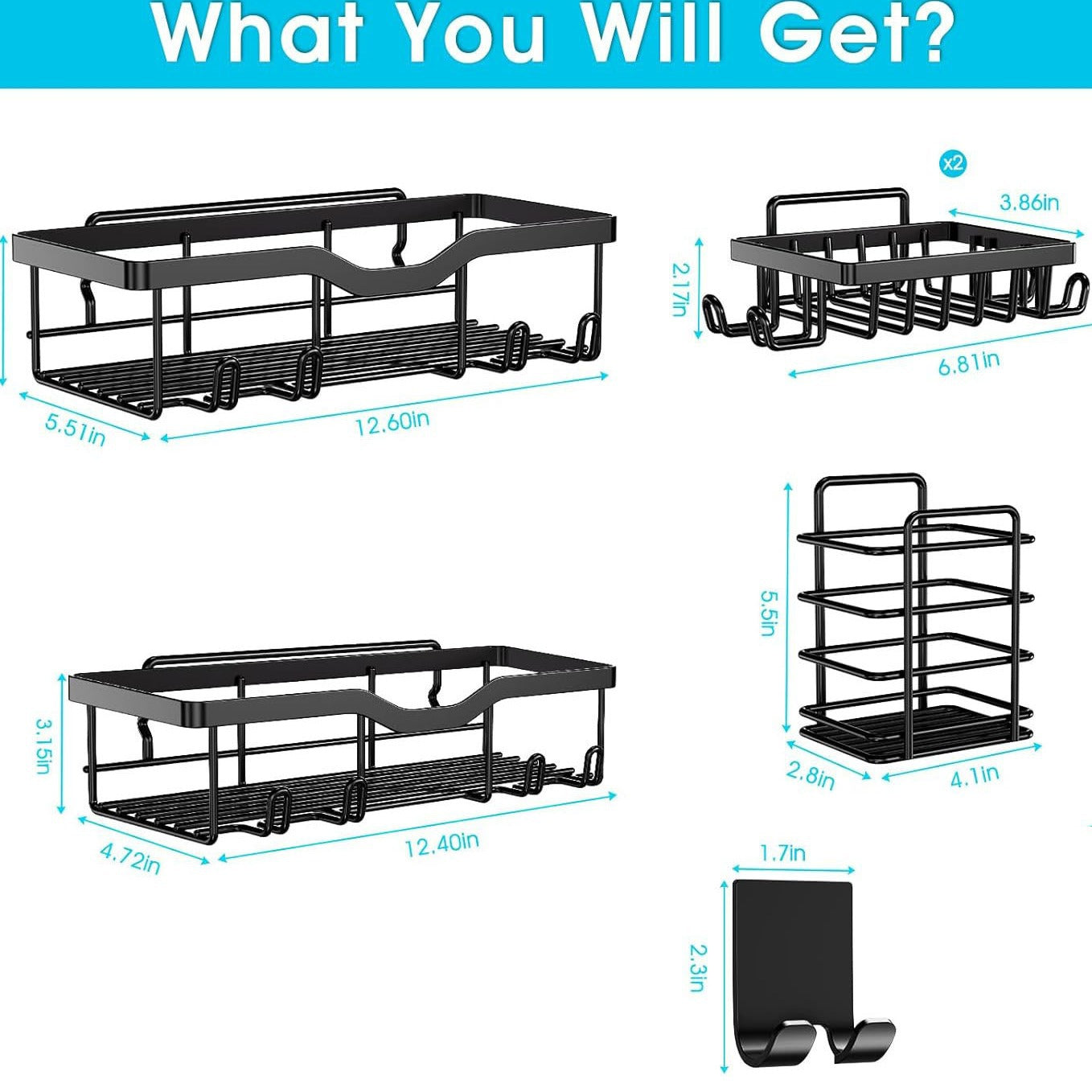 Iron Bathroom Storage Rack with No-Drill Mounting