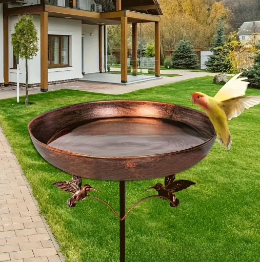 Iron Garden Bird Bath and Feeder with Ground Stake