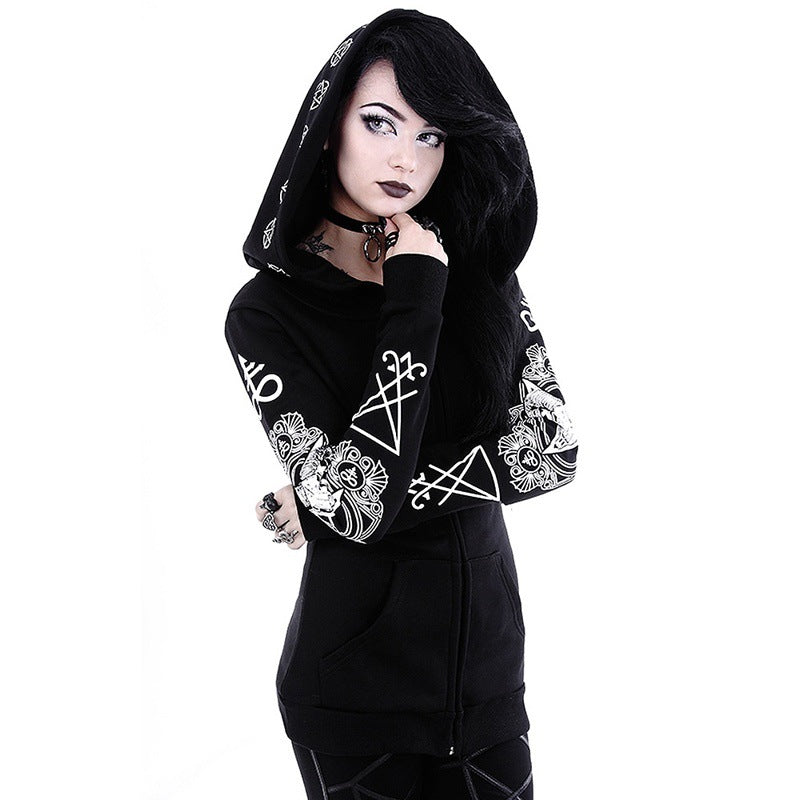 Irregular Black Hooded Sweatshirt