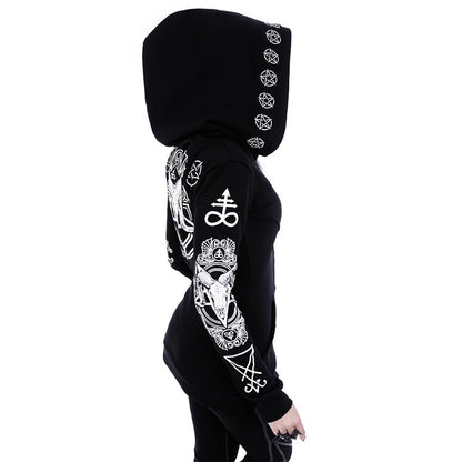 Irregular Black Hooded Sweatshirt