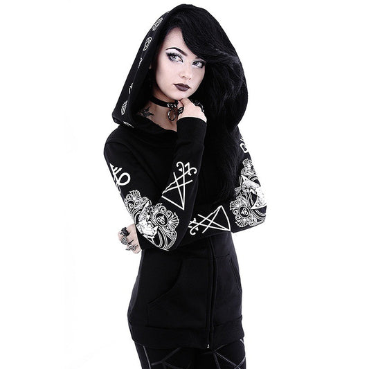 Irregular Black Hooded Sweatshirt