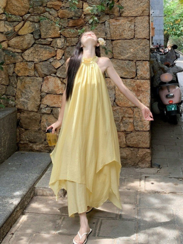 Irregular Halterneck Suspender Dress