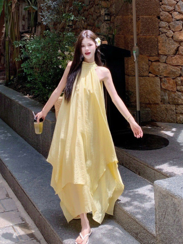 Irregular Halterneck Suspender Dress