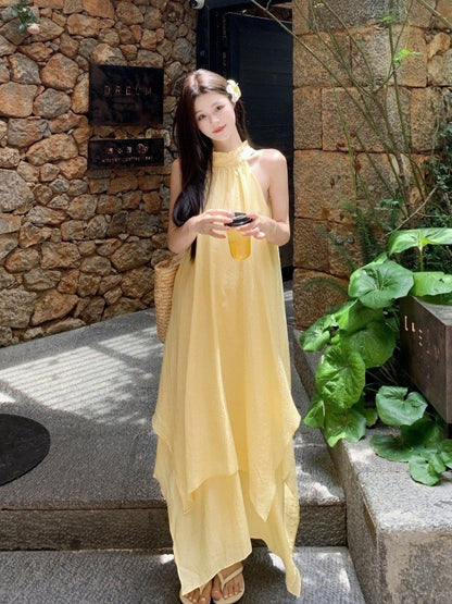 Irregular Halterneck Suspender Dress