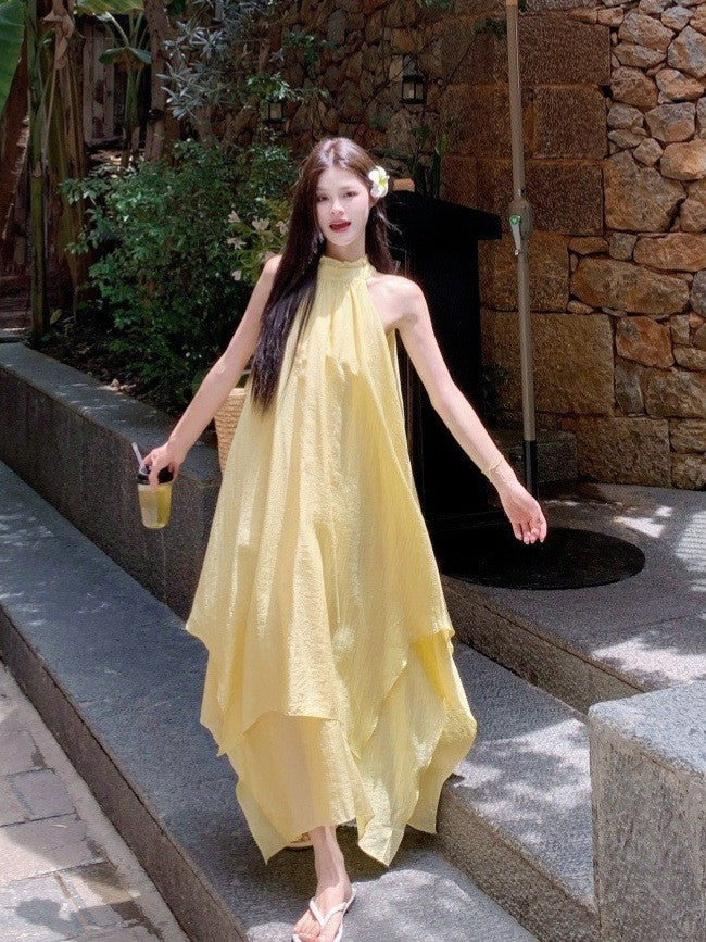 Irregular Halterneck Suspender Dress