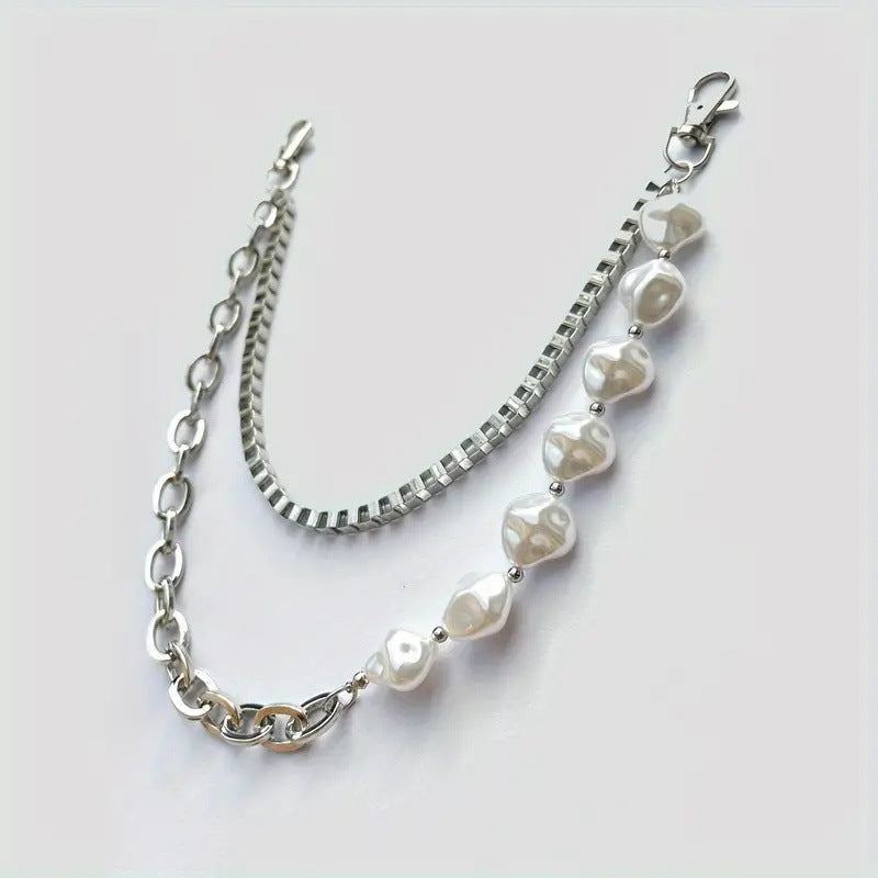 Irregular pearl patchwork pants chain