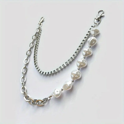 Irregular pearl patchwork pants chain