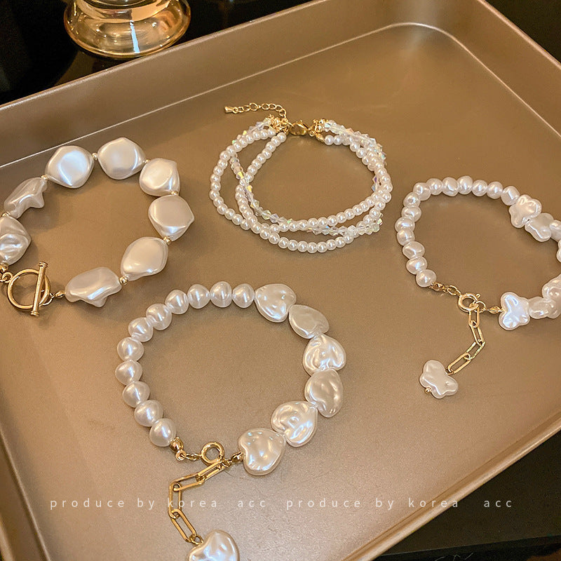 Irregular Pearl T-shaped Buckle Bracelet