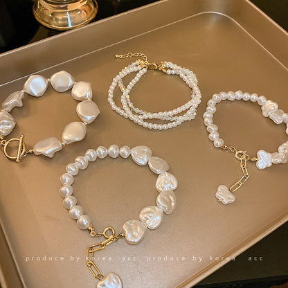 Irregular Pearl T-shaped Buckle Bracelet