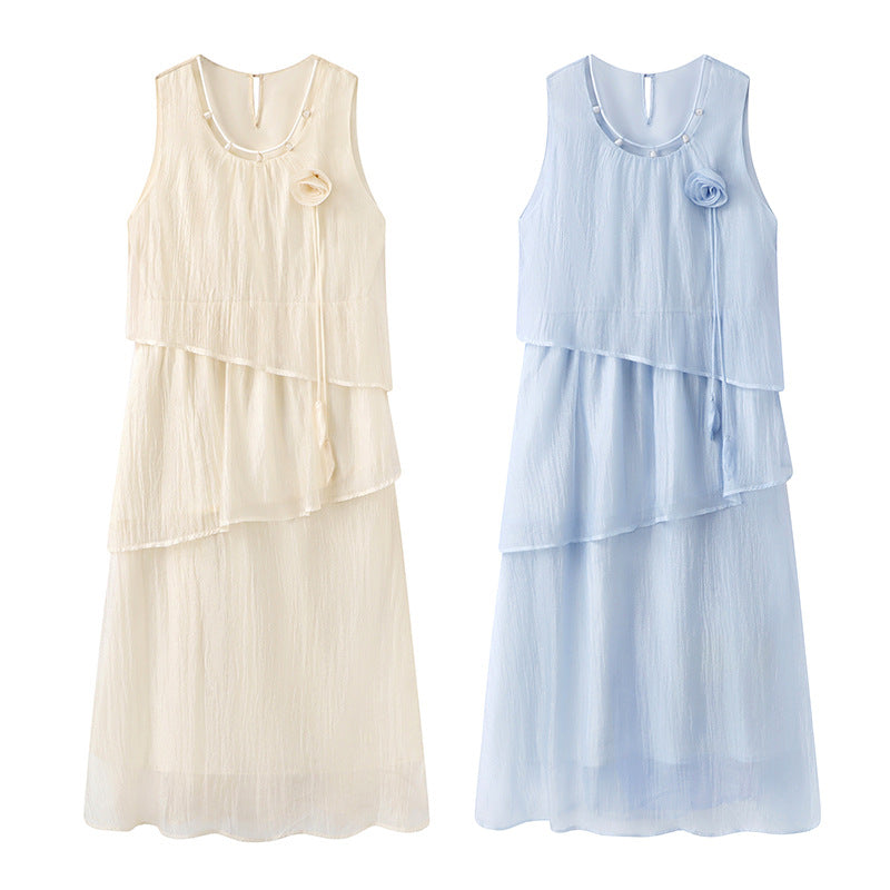 Irregular ruffled seaside resort Kirishima walking dress