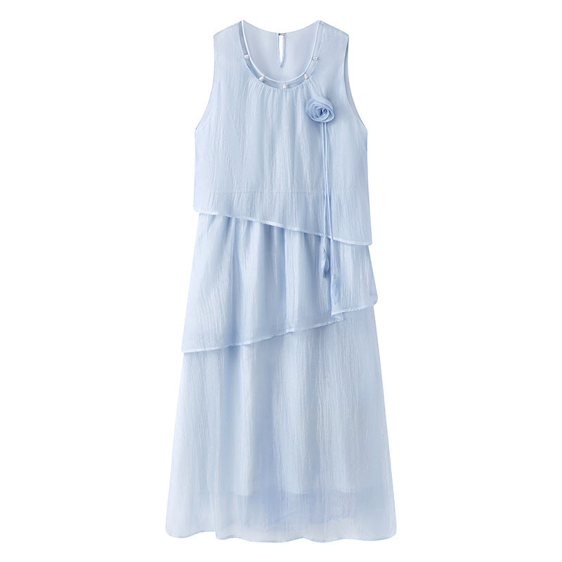 Irregular ruffled seaside resort Kirishima walking dress