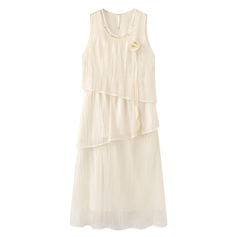 Irregular ruffled seaside resort Kirishima walking dress