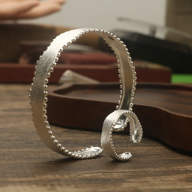 Irregular Wire-Drawn Silver Bracelet