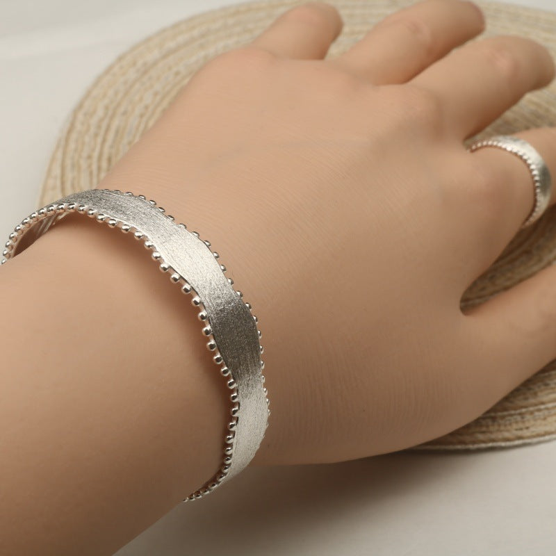 Irregular Wire-Drawn Silver Bracelet