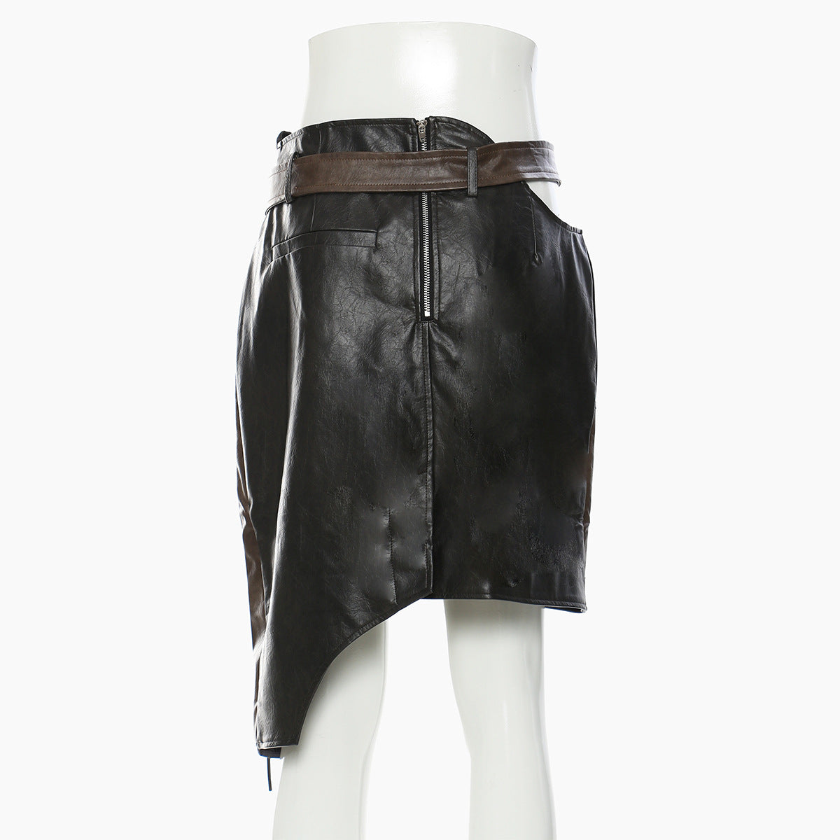 Irregularly patterned leather skirt