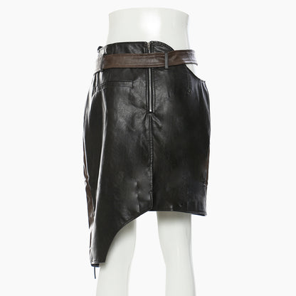 Irregularly patterned leather skirt