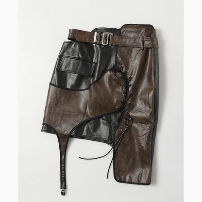 Irregularly patterned leather skirt
