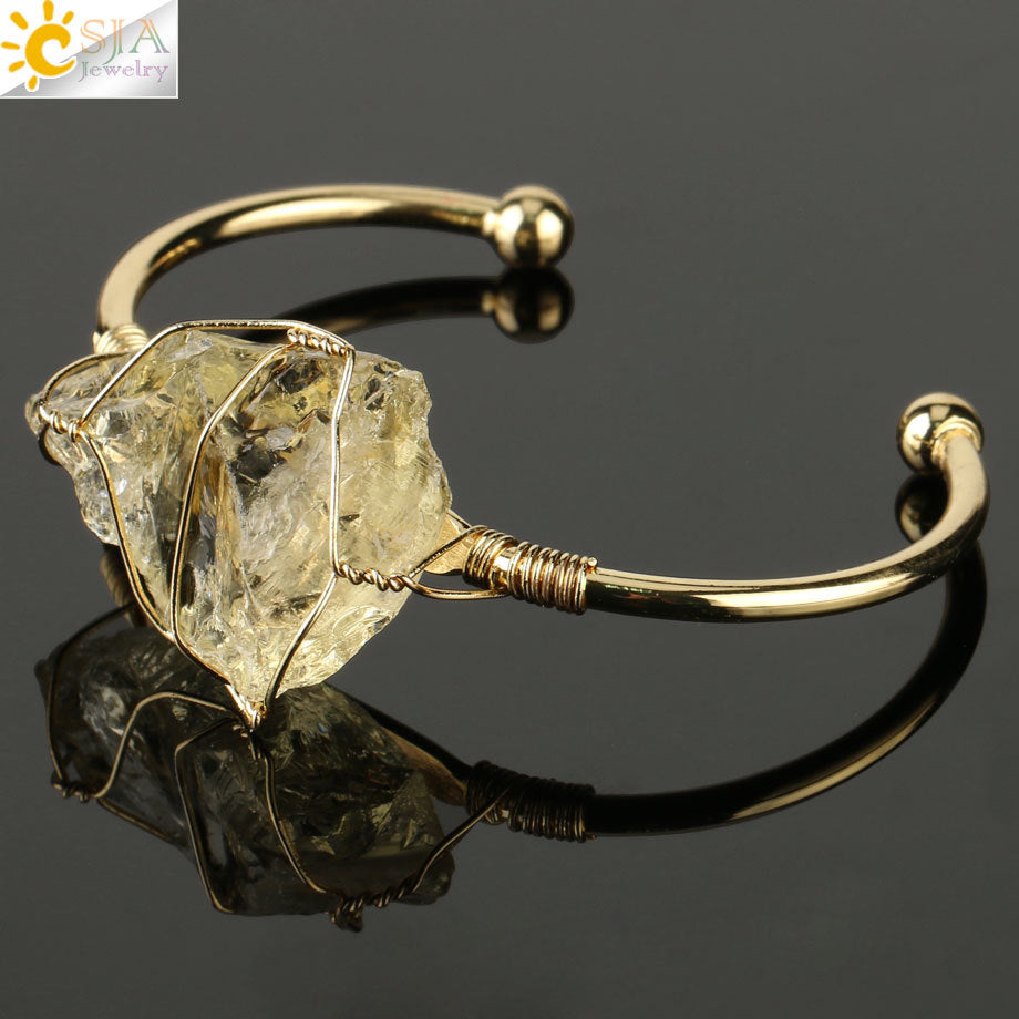 Irregularly shaped crystal wrapped bracelet