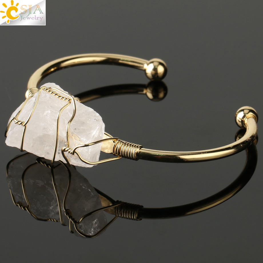 Irregularly shaped crystal wrapped bracelet