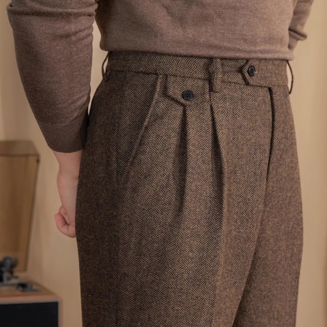 Italian Herringbone Mens Cropped Pants