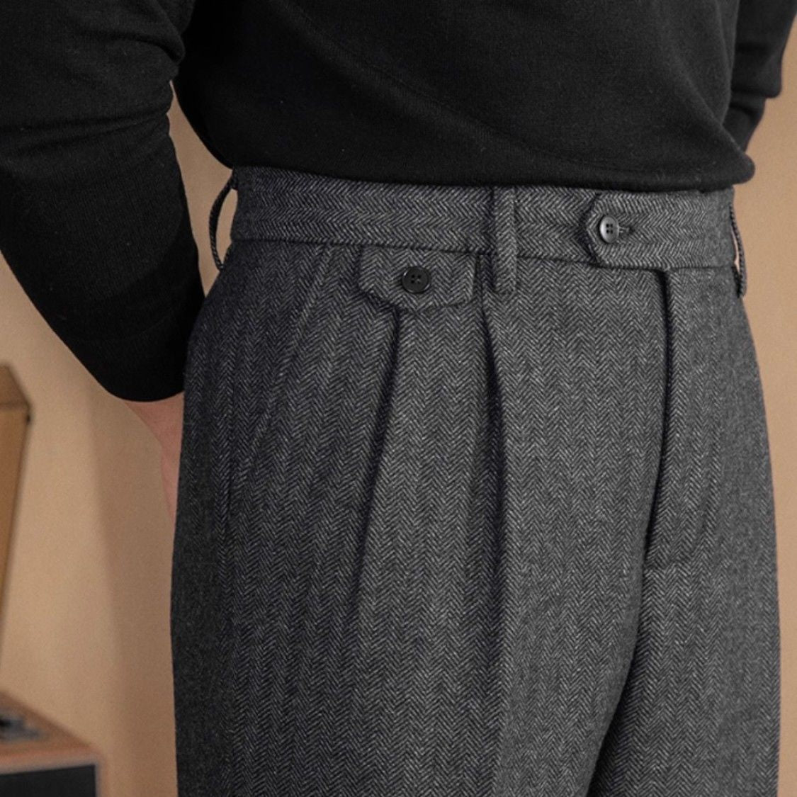 Italian Herringbone Mens Cropped Pants