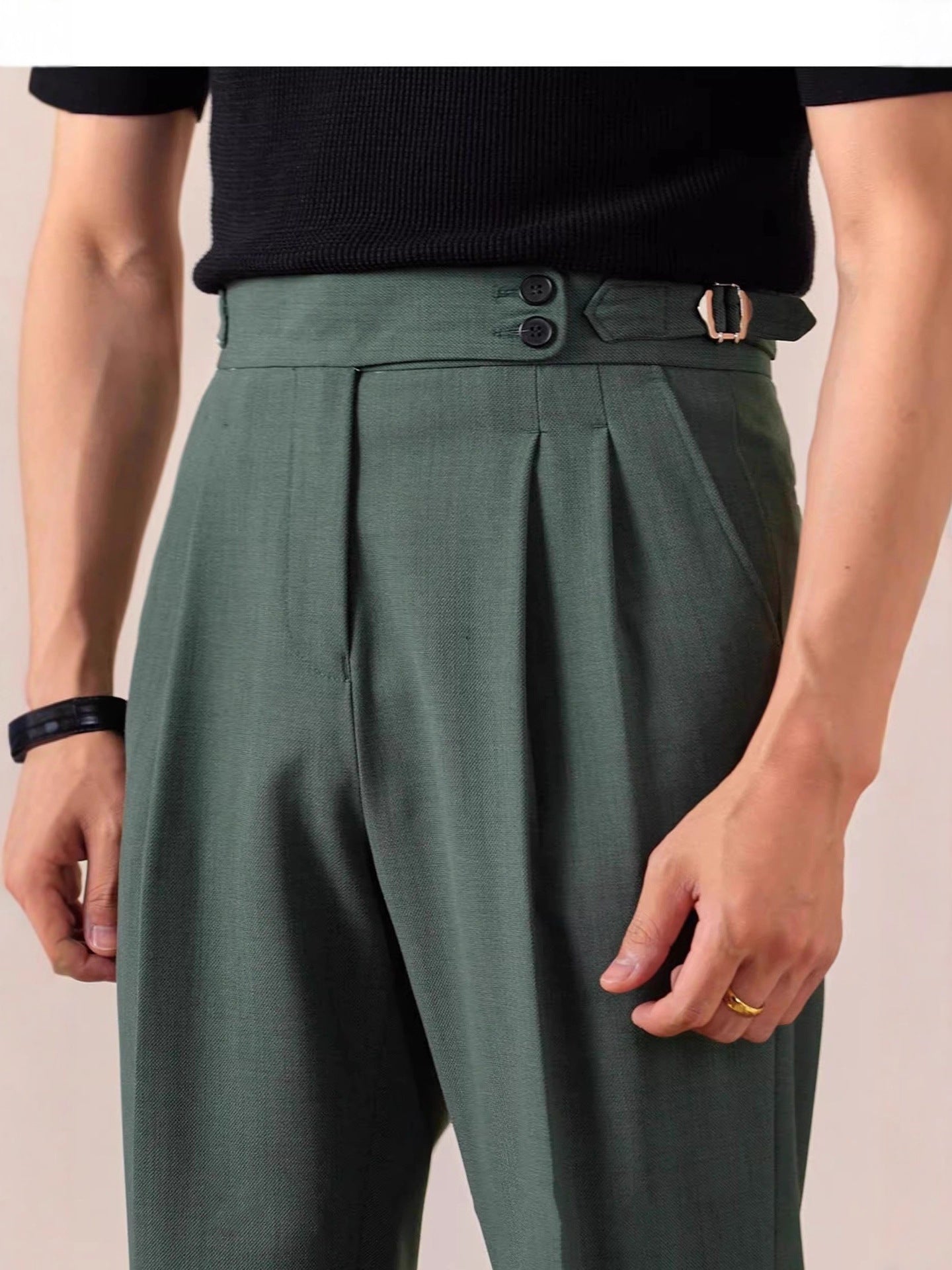 Italian Style High Waist Straight Leg Trousers