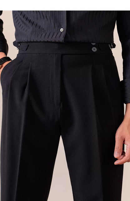 Italian Style High Waist Straight Leg Trousers
