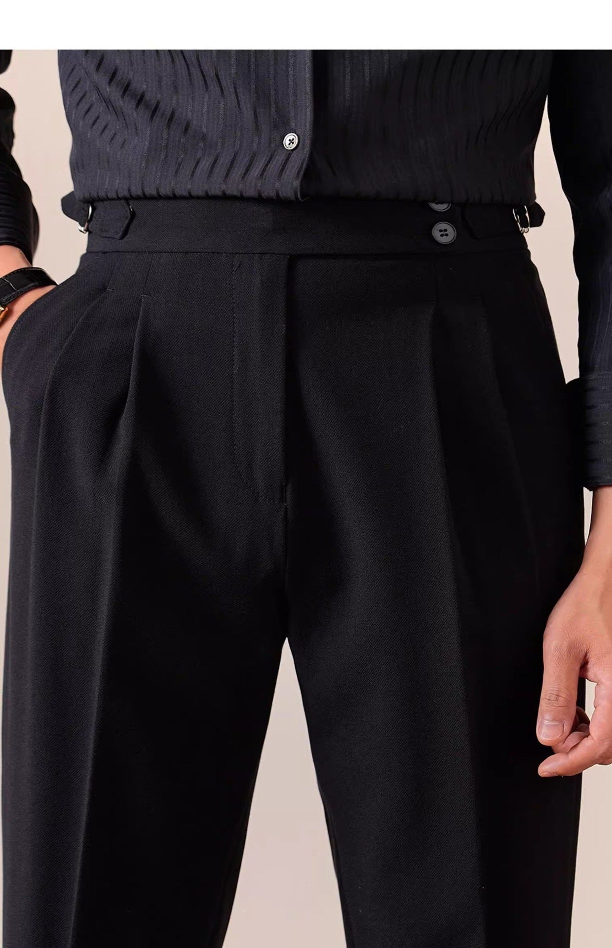 Italian Style High Waist Straight Leg Trousers