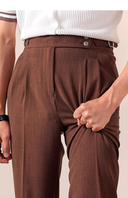 Italian Style High Waist Straight Leg Trousers