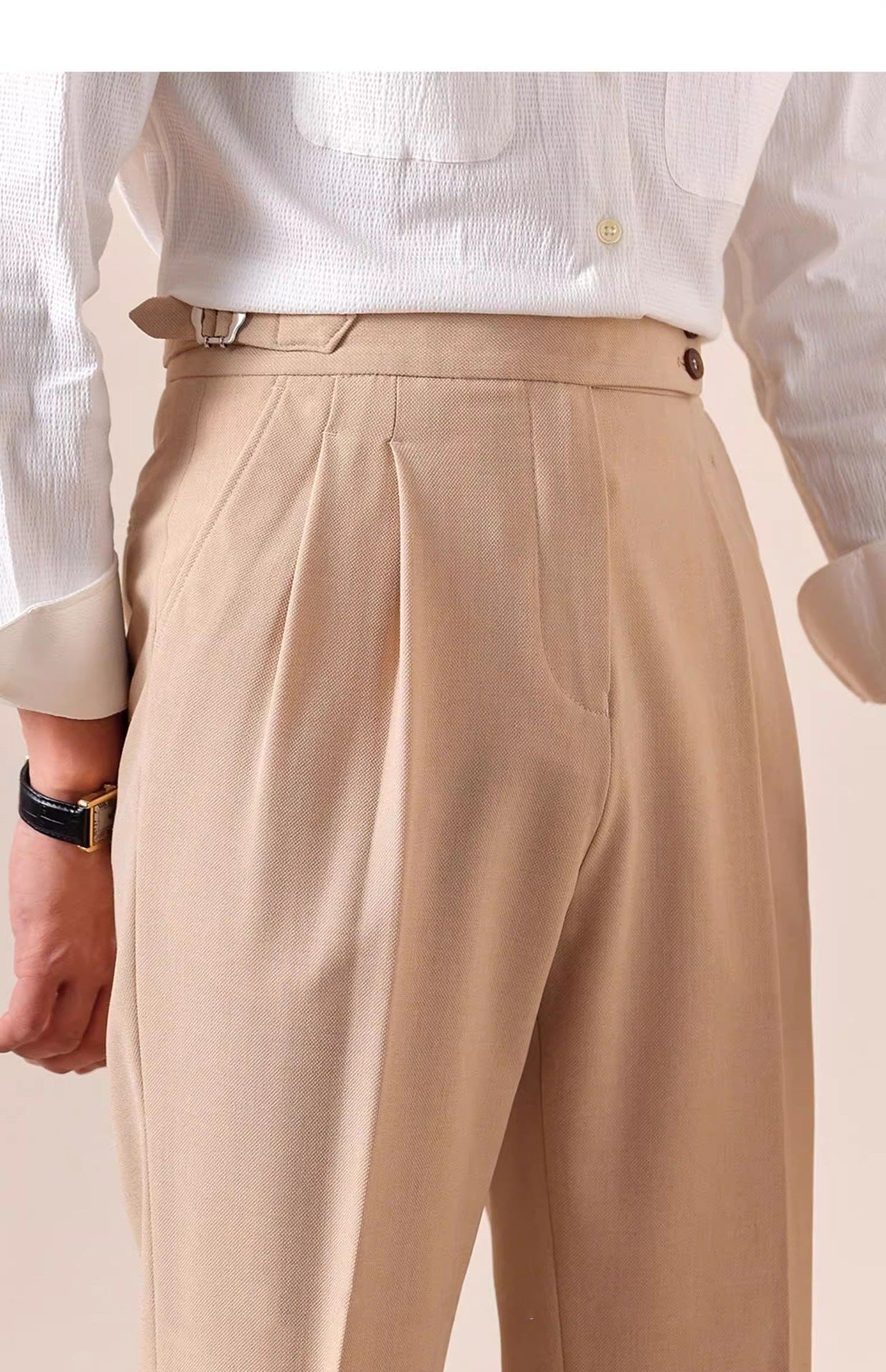 Italian Style High Waist Straight Leg Trousers
