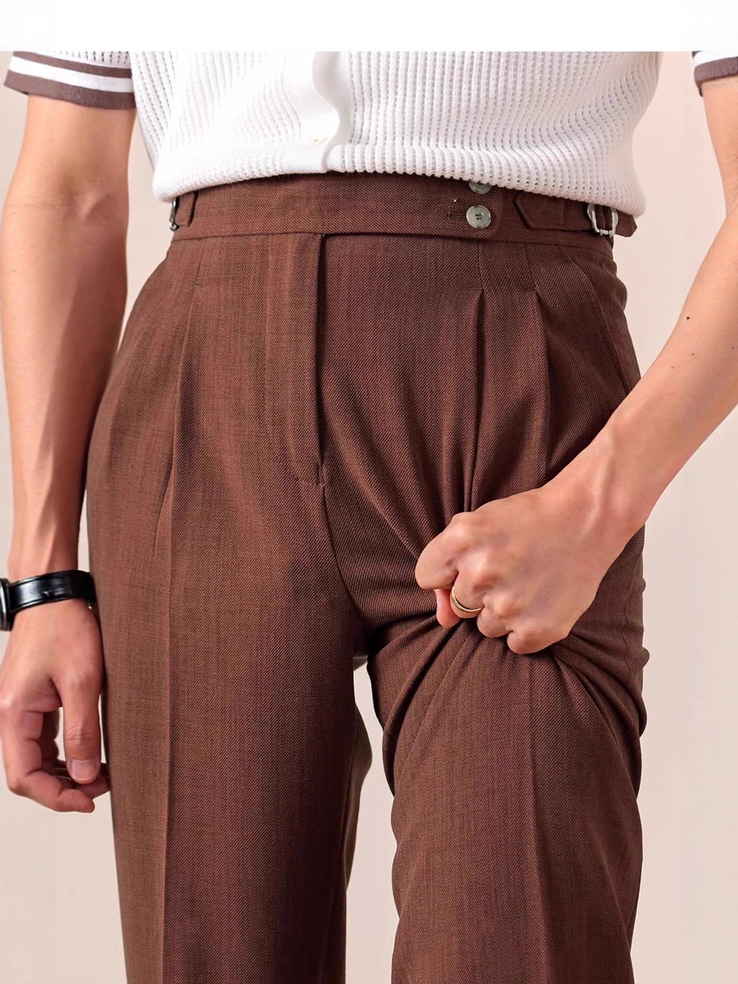 Italian Style High Waist Straight Leg Trousers