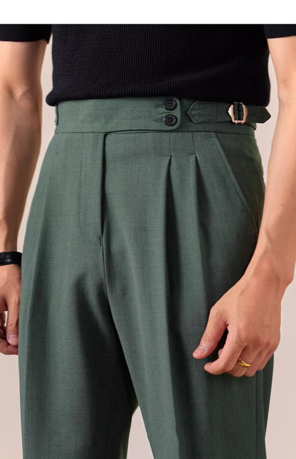 Italian Style High Waist Straight Leg Trousers