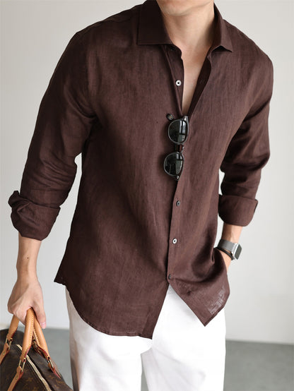 Italian Style Pure Linen Long Sleeve Shirt for Men