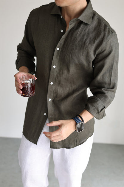 Italian Style Pure Linen Long Sleeve Shirt for Men