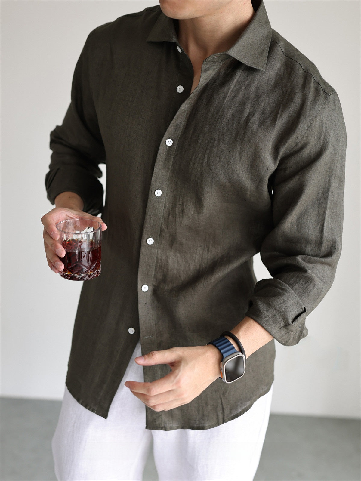 Italian Style Pure Linen Long Sleeve Shirt for Men