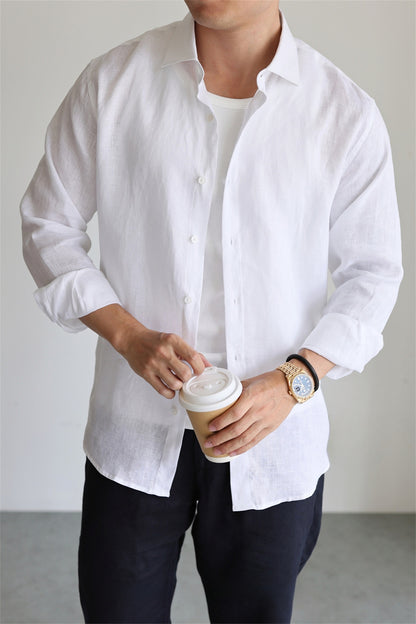 Italian Style Pure Linen Long Sleeve Shirt for Men