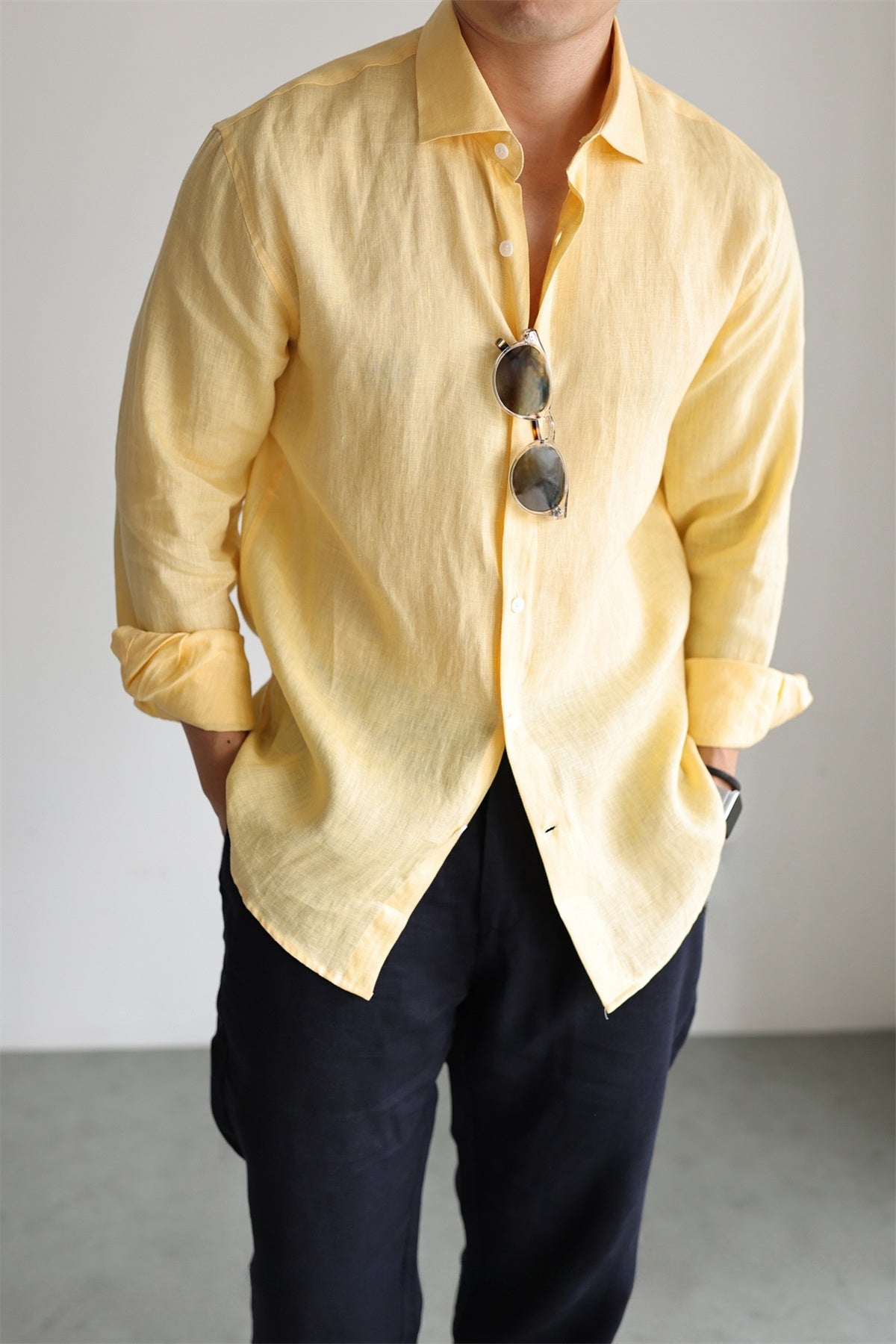 Italian Style Pure Linen Long Sleeve Shirt for Men