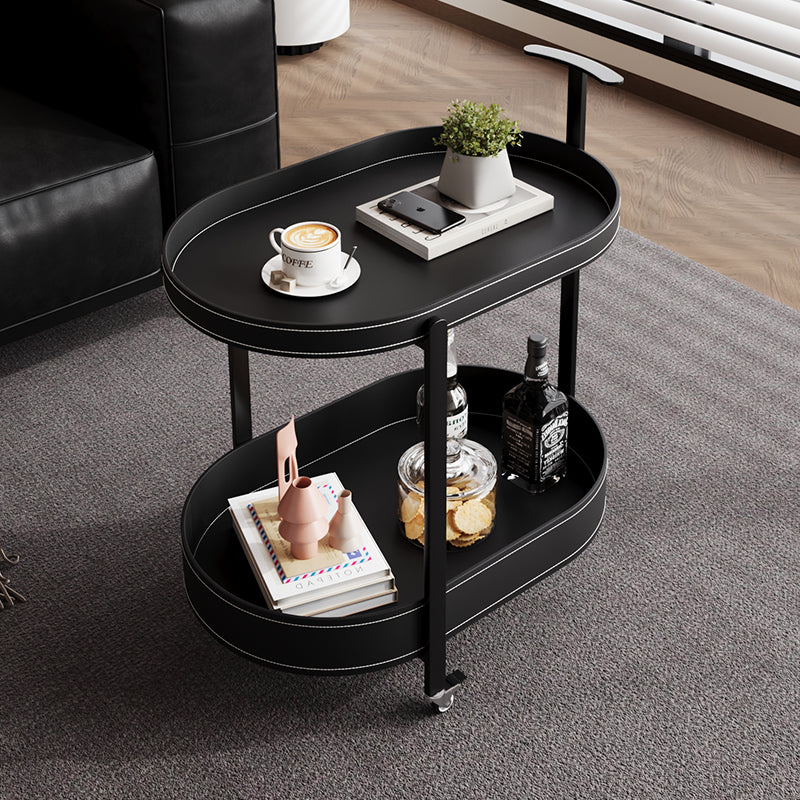 Italian-Style Sofa Side Table with Wheels and Storage