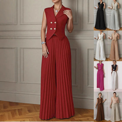 Jacket vest pleated two-piece set