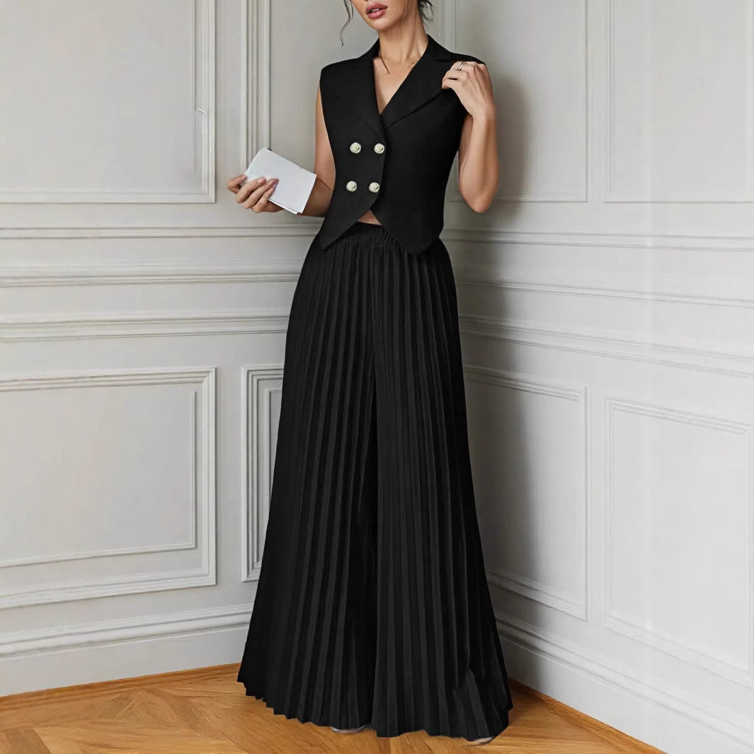 Jacket vest pleated two-piece set