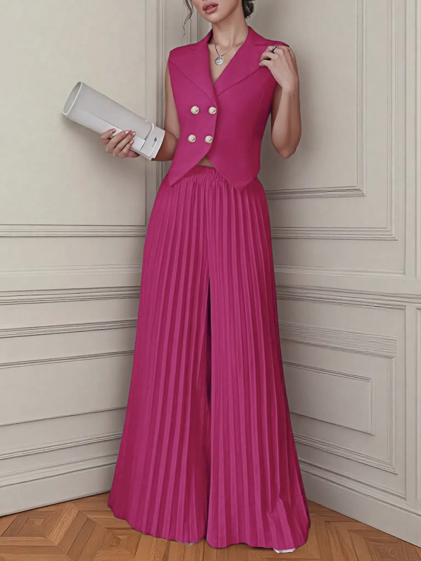 Jacket vest pleated two-piece set