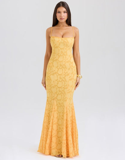 Jacquard Embossed Fishtail Slim Fit Dress