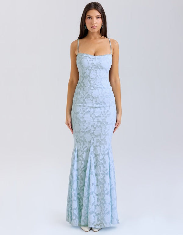Jacquard Embossed Fishtail Slim Fit Dress