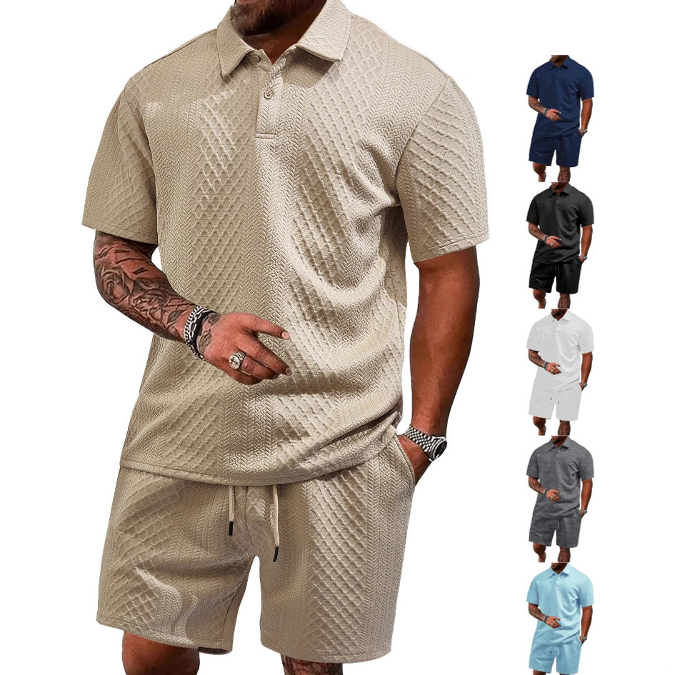 Jacquard fabric men's POLO shirt short-sleeved set