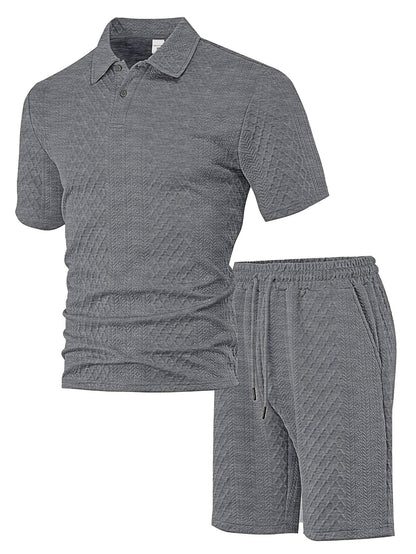 Jacquard fabric men's POLO shirt short-sleeved set