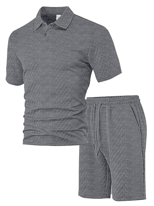 Jacquard fabric men's POLO shirt short-sleeved set