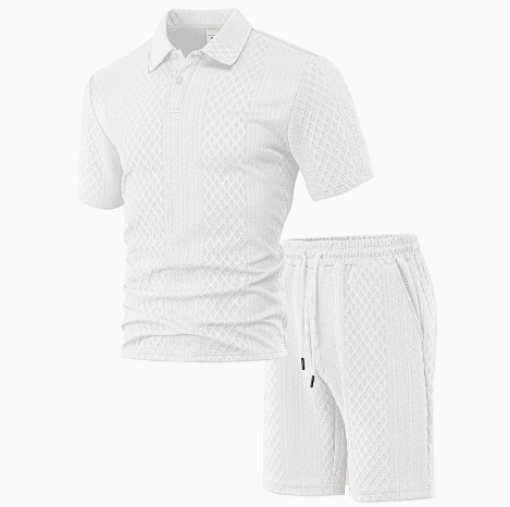 Jacquard fabric men's POLO shirt short-sleeved set